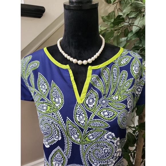 Luxology Womens Blue Floral Polyester V-Neck Short Sleeve Knee Length Dress 14 - Picture 12 of 13